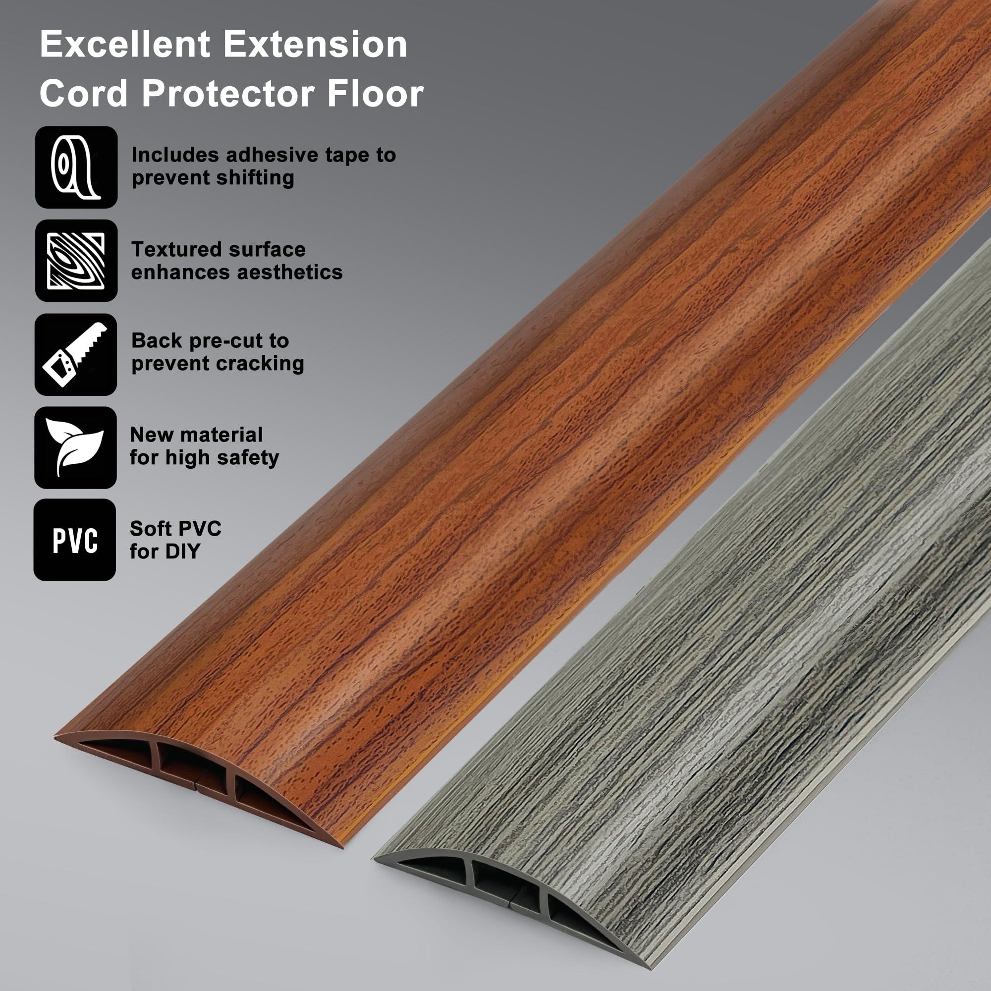 LZEOY Floor Cord Cover 4FT, Wood Brown Cord Hider Floor, Soft PVC Cord Protector Floor, Hide Extension Floor Wire Covers for Cords, Organizer Wires Floor Cable Cover, Cable Cavity: 0.47" (W) x 0.24" (H)
