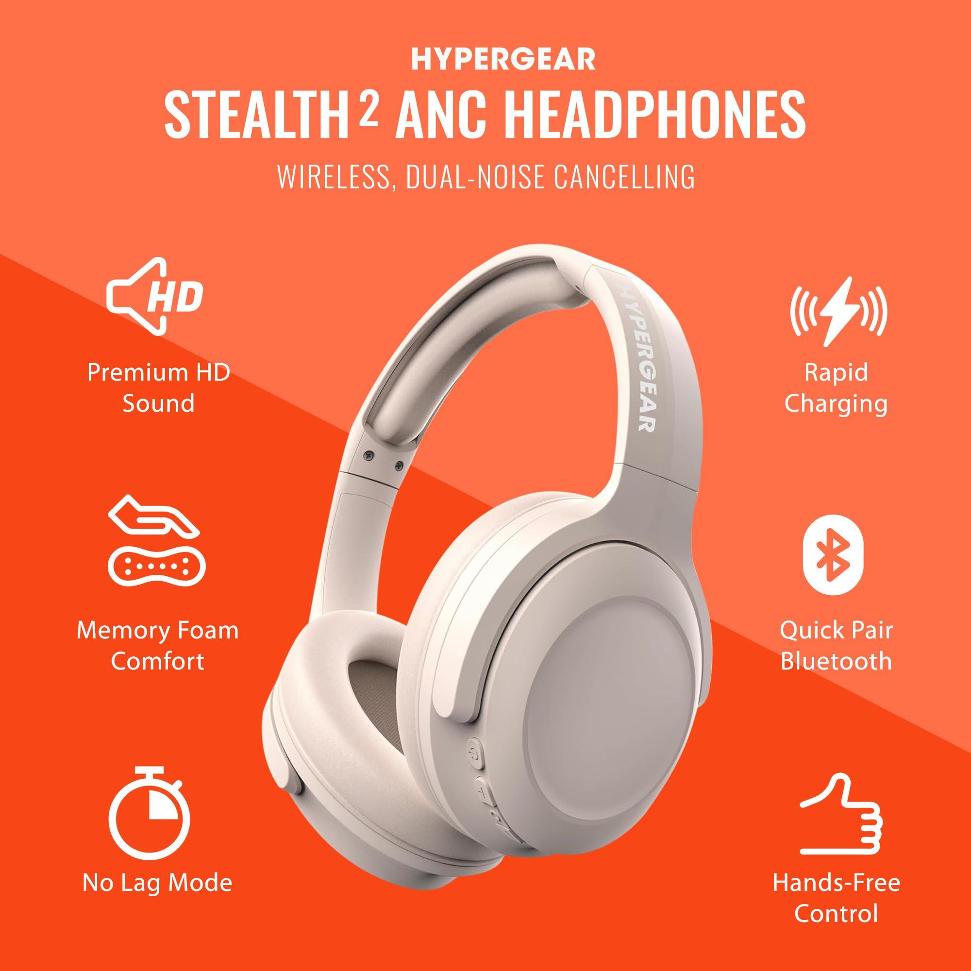 HyperGear HyperGear Headphones Wireless - Bone Active Noise Cancelling Headphones Over Ear Bluetooth HD Audio Deep Bass Dual Noise Canceling Mics ANC Gym Headphone Wireless Over Ear Sound Cancelling Foldable