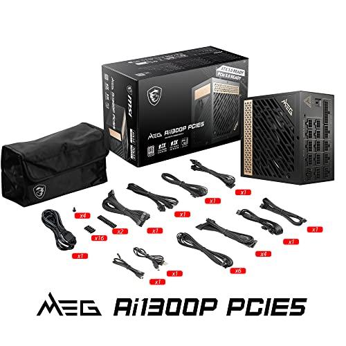 MSI MSI MEG Ai1300P PCIE 5.1 & ATX 3.1 Gaming Power Supply - Full Modular - 80 Plus Platinum Certified 1300W - 100% Japanese 105C Capacitors - Compact Size - ATX PSU - 10 Year Warranty