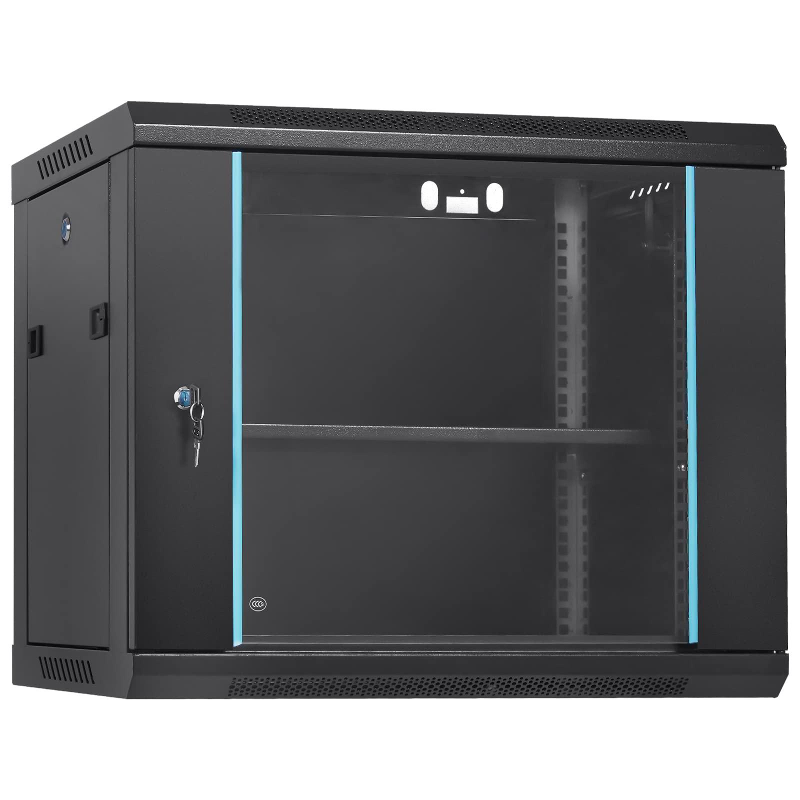 VEVOR VEVOR 9U Wall Mount Network Server Cabinet, 15.5\'\' Deep, Server Rack Cabinet Enclosure, 200 lbs Max. Ground-Mounted Load Capacity, with Locking Glass Door Side Panels, for IT Equipment, A/V Devices