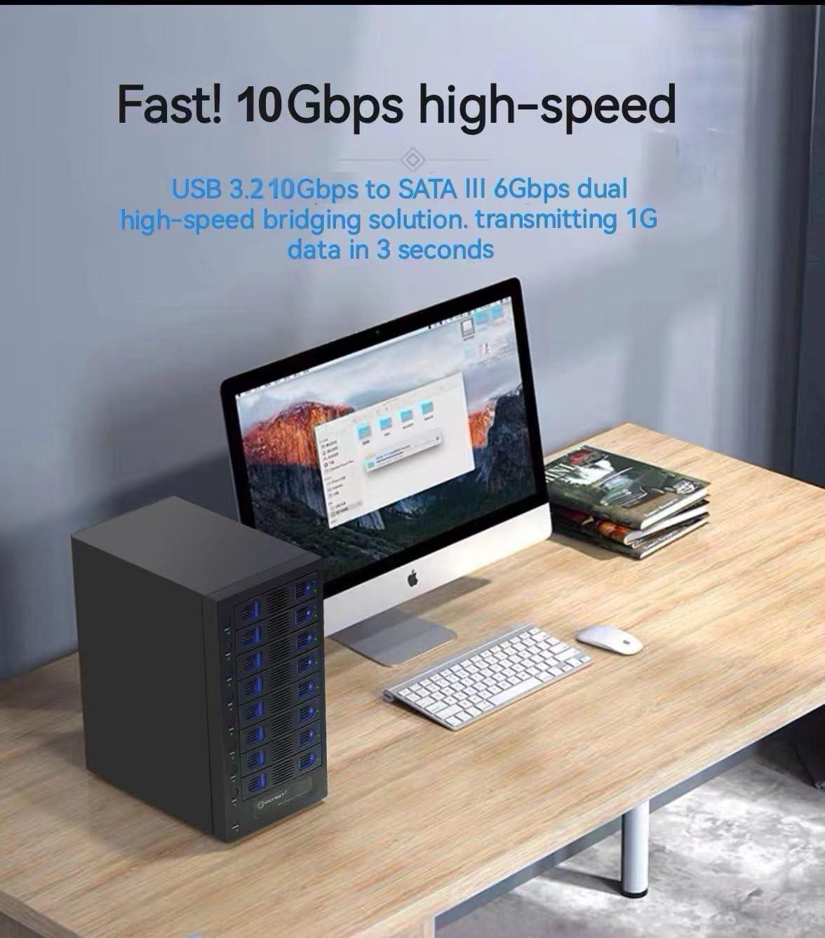 IO CREST 8 Bay Tool Less Tray Hot Swapable 2.5" and 3.5" SATA Hard Drive External USB-C 3.2 (10Gbps) Hard Drive Enclosure. Support up to 8X 22TB Capacity.