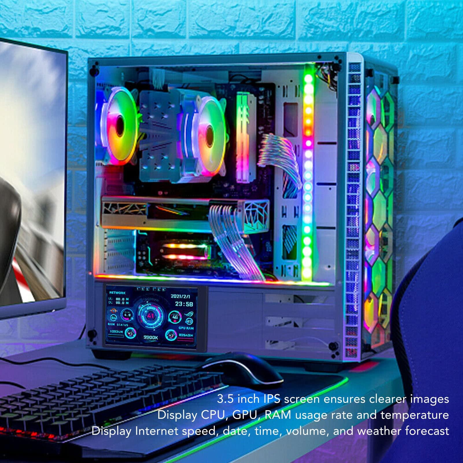 plplaaoo 3.5 Inch PC Sensor Panel Display,Computer Temp Monitor, Mini Screen Temperature Display PC CPU Data Monitor for PC CPU RAM Data, 360 Degree Rotation Sub Screen for Computer Case, Computer Temp Mo