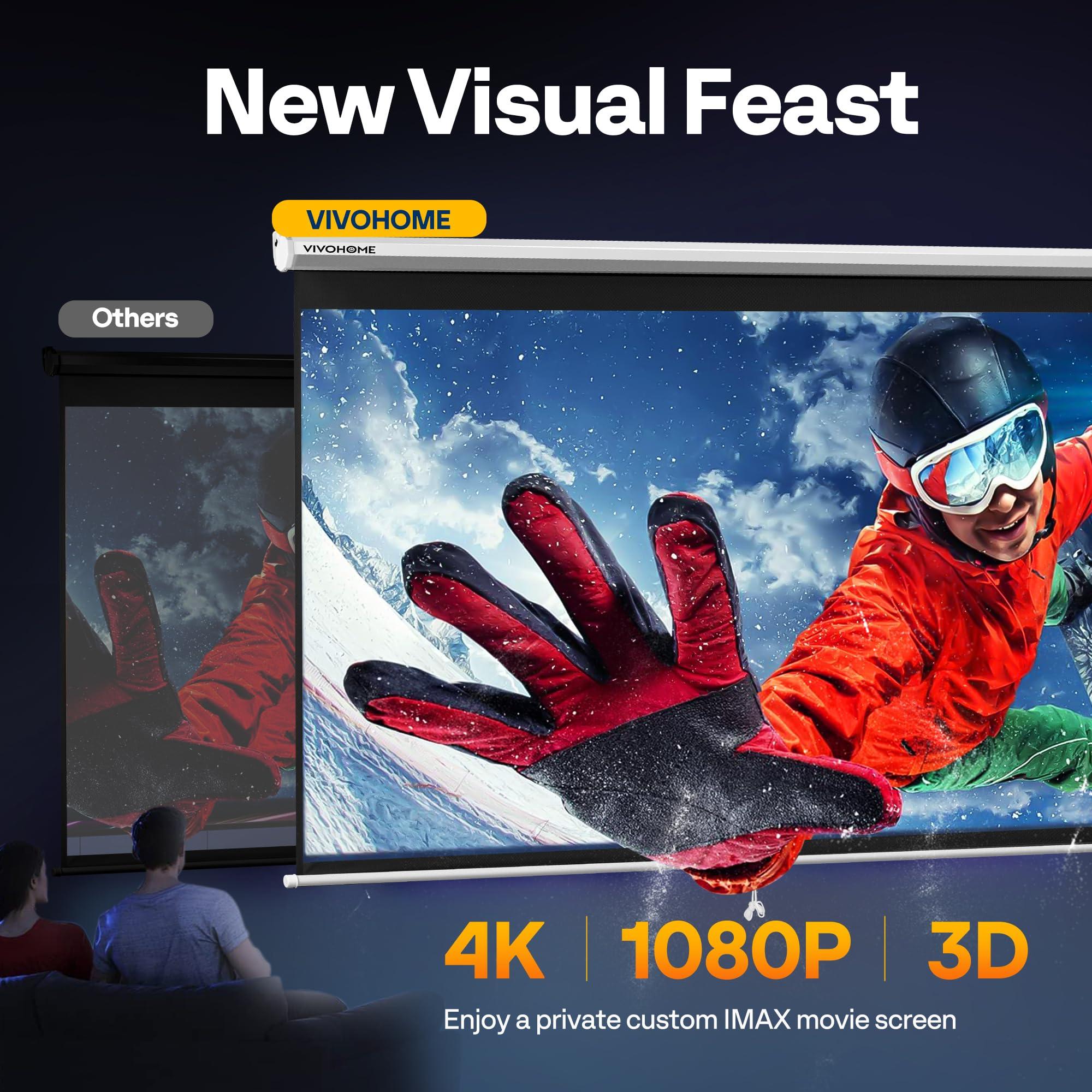 VIVOHOME VIVOHOME Projector Screen Pull Down, 16:9 80 Inch Retractable Projection Screen, HD 4K Manual Pull Movie Screen for Home Theater, Cinema, Office (70x40 Inch White)