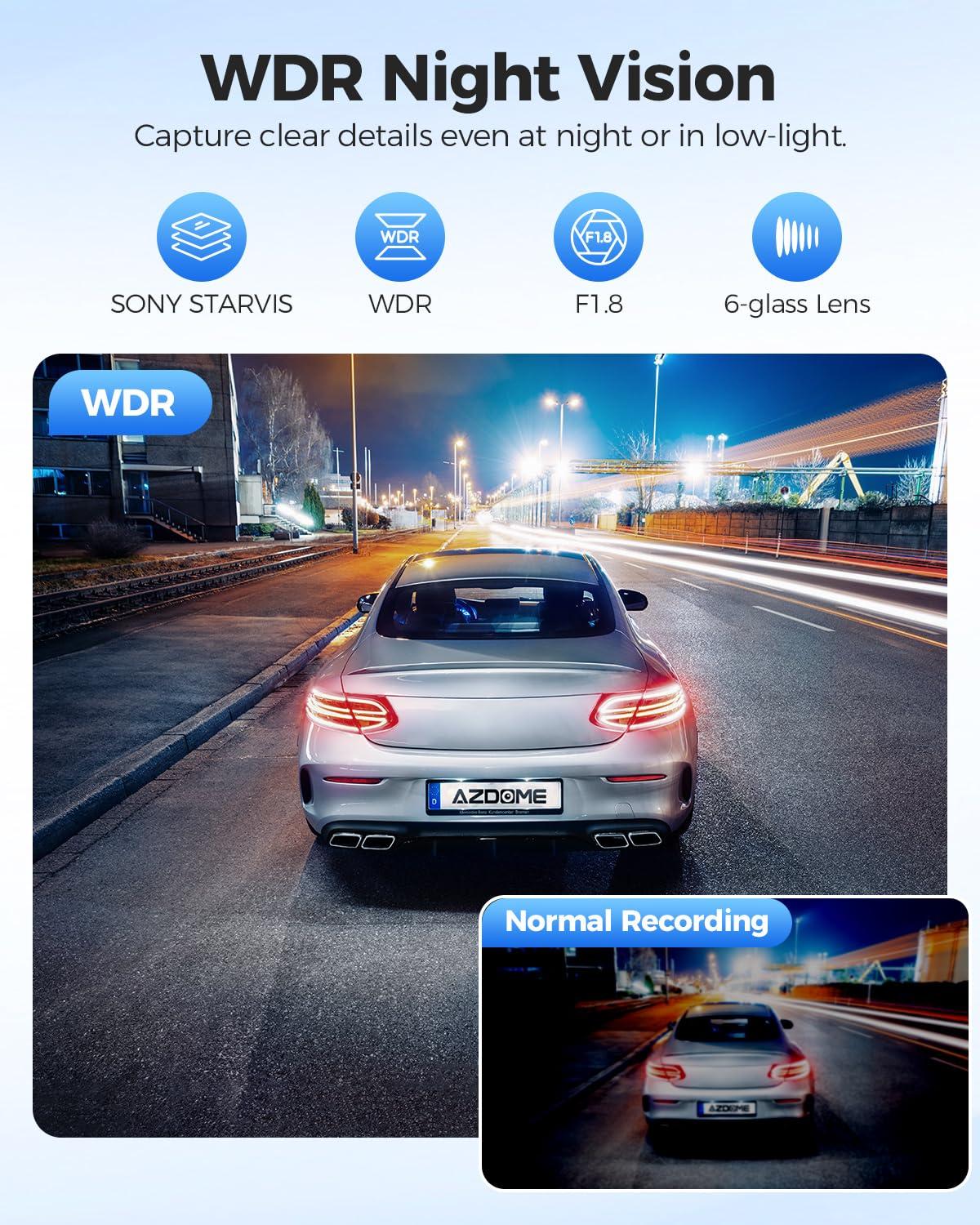 AZDOME AZDOME 4K Dash Cam Front and Rear, STARVIS Night Vision, UHD 2160P WiFi Dash Camera for Cars with GPS, Included 64GB Card, 2.4" IPS Screen Dashcam, 170Wide Angle, WDR, 24H Parking Mode (GS63H Pro)