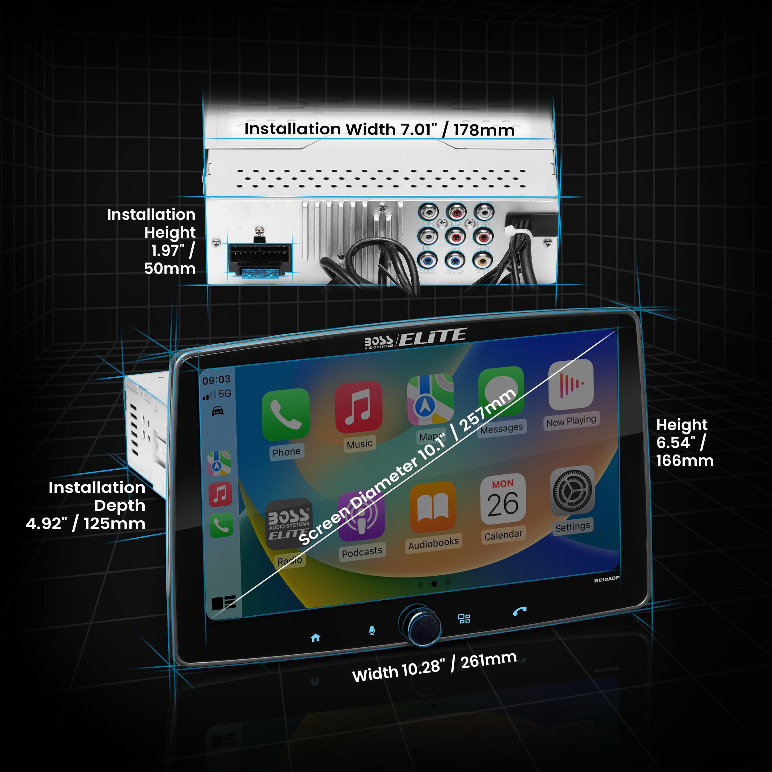 BOSS Audio Systems BOSS Audio Systems Elite BE10ACP Car Stereo - Detachable 10.1\" Touch Screen Car Stereo Apple CarPlay & Android Auto Head Unit, Single DIN with Double DIN Brackets, Bluetooth, No CD/DVD Player
