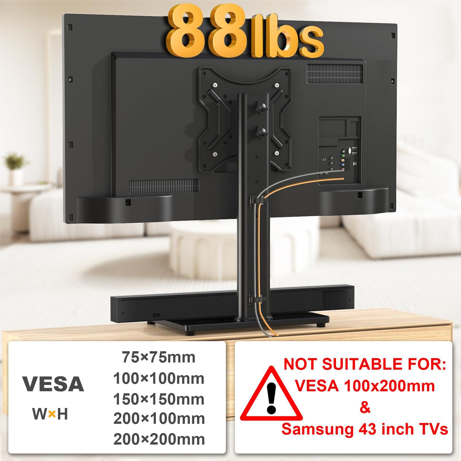 TVON TVON Universal TV Stand Base, Swivel Table Top TV Stand for 20-43 inch TVs/Monitors with 4 Level Height Adjustment and Tempered Glass Base, Holds up to 88LBS, VESA 200x200mm