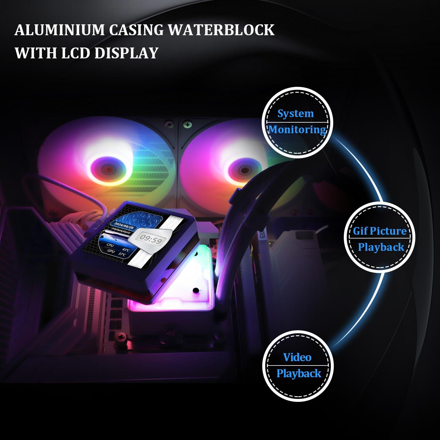 Thermalright Thermalright Grand Vision 360 ARGB White CPU AIO Cooler,PC 360 Specification Water Cooler System,IPS LCD Screen with 480x480 Resolution and 3.4inch,for AM4/AM5&Intel LGA1700/1851,High Performance Pump