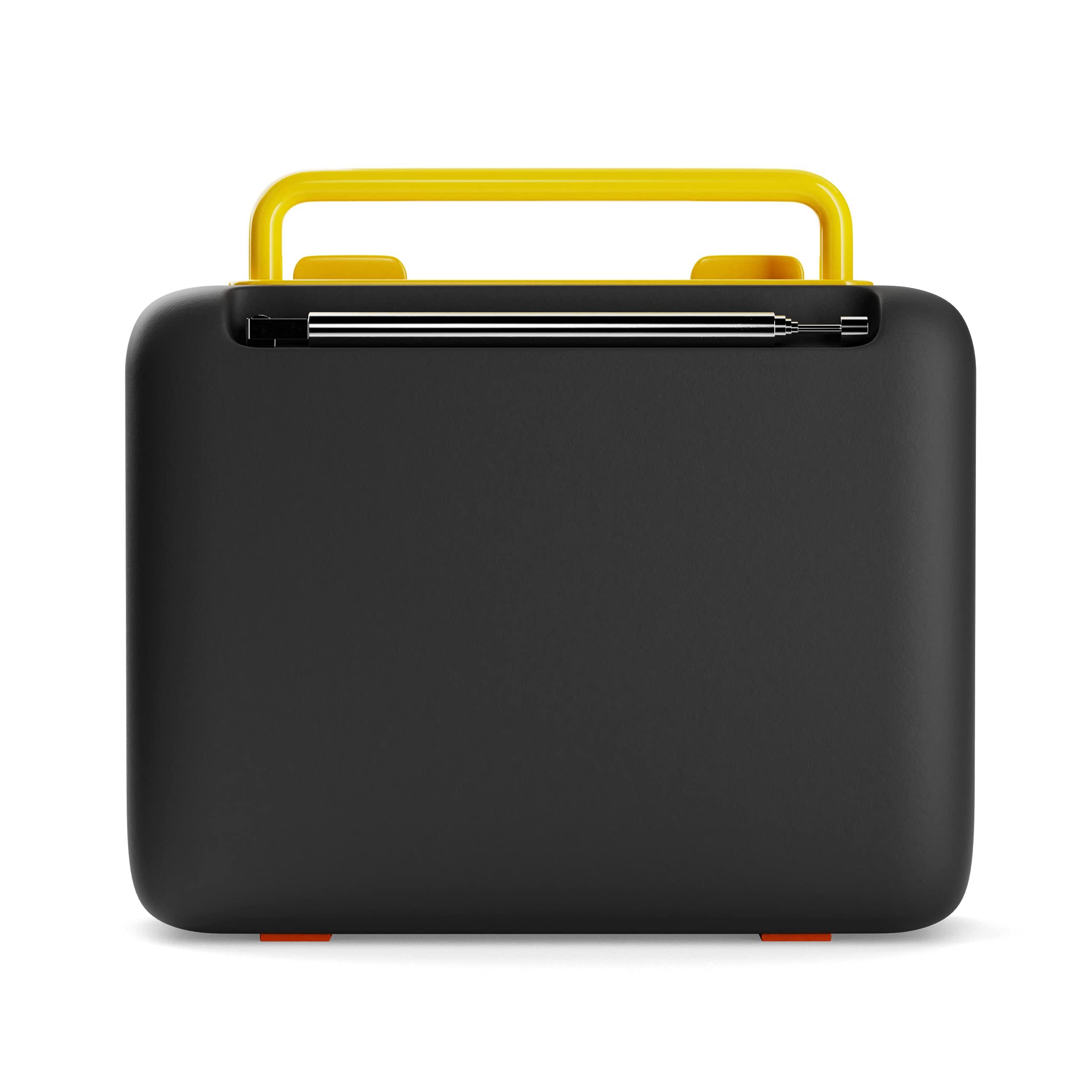 Dolphin Dolphin Retrobox Mini for Jobsite, Small but Durable Bluetooth Speakers with FM, Rechargeable Music Device, Up to 12 Hour Play Time, Yellow