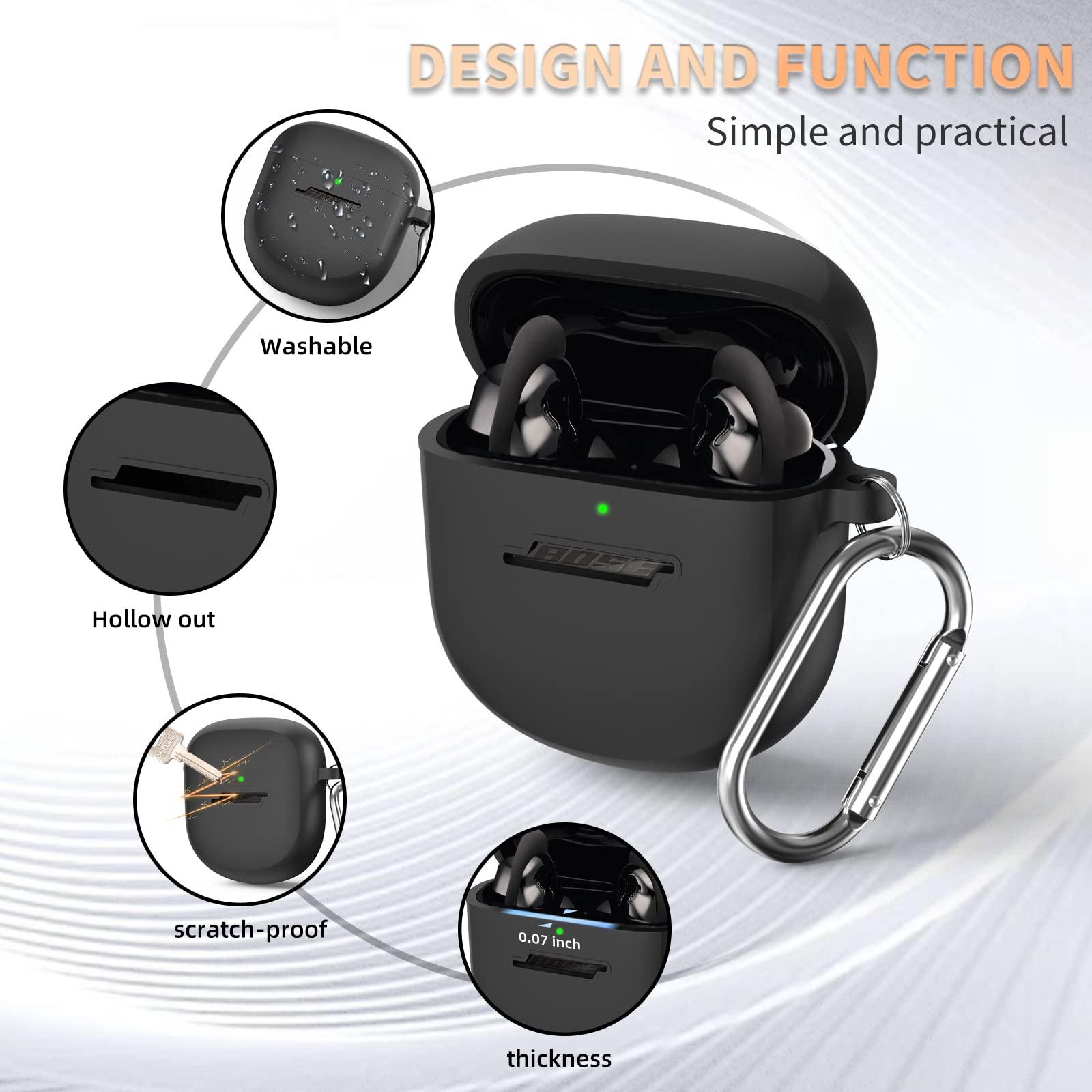 WOFRO Case for Bose QuietComfort Earbuds II(2022)& New Bose QuietComfort Ultra Case (2023), WOFRO Silicone Protective Skin Cover for New Bose QuietComfort Earbuds 2 Accessories with Carabiner (Black)