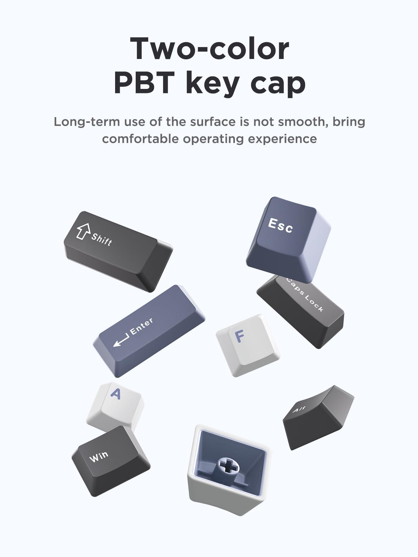 MC tech F87 Pro RGB Mechanical Gaming Keyboard, 5.0 BT/2.4 Ghz/Wired Three Modes, 87 Keys Wireless Keyboard, Programmable, Gasket Mount (White Grey)