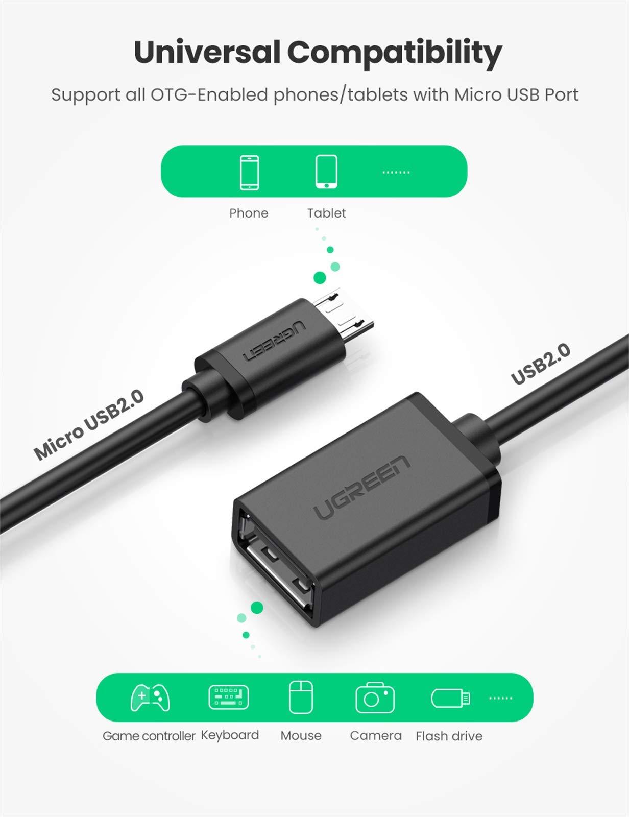 UGREEN UGREEN Micro USB 2.0 OTG Cable On The Go Adapter Male Micro USB to Female USB Compatible with Samsung S7 S6 Edge S4 S3 LG G4 Controller Android Windows Smartphone Tablets 4 Inch Black