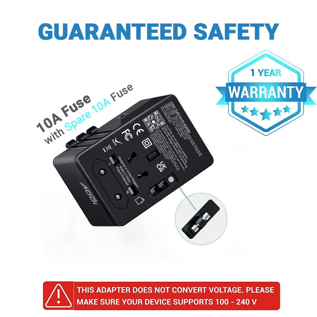 iBlockCube iBlockCube Swift Universal Travel Adapter 120W PD Fast Charger 4 USB-C,1 USB-A, International Wall Charger AC Plug Converter Adaptor Travel Essentials (Gray