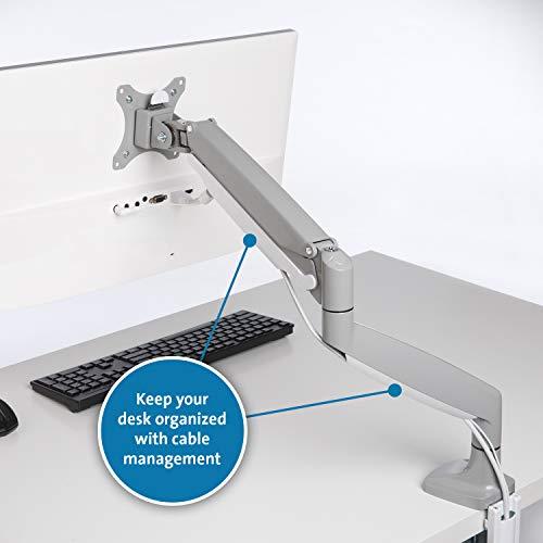 Kensington Kensington Single Monitor Arm with Vesa Mount, Adjustable Gas Spring Desk Monitor Mount, SmartFit® One-Touch C-Clamp Monitor Stand for Monitors Up to 34 Inches, 19.8lbs - Gray (K55470WW)
