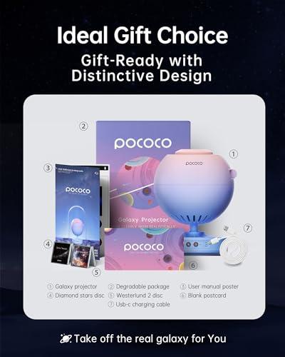 POCOCO POCOCO Galaxy Star Projector for Bedroom with Replaceable Optical Film Discs, Home Planetarium Night Light Projector with High-Definition Soft Light for Relax, Study, and Meditate, Stress Relief Gifts