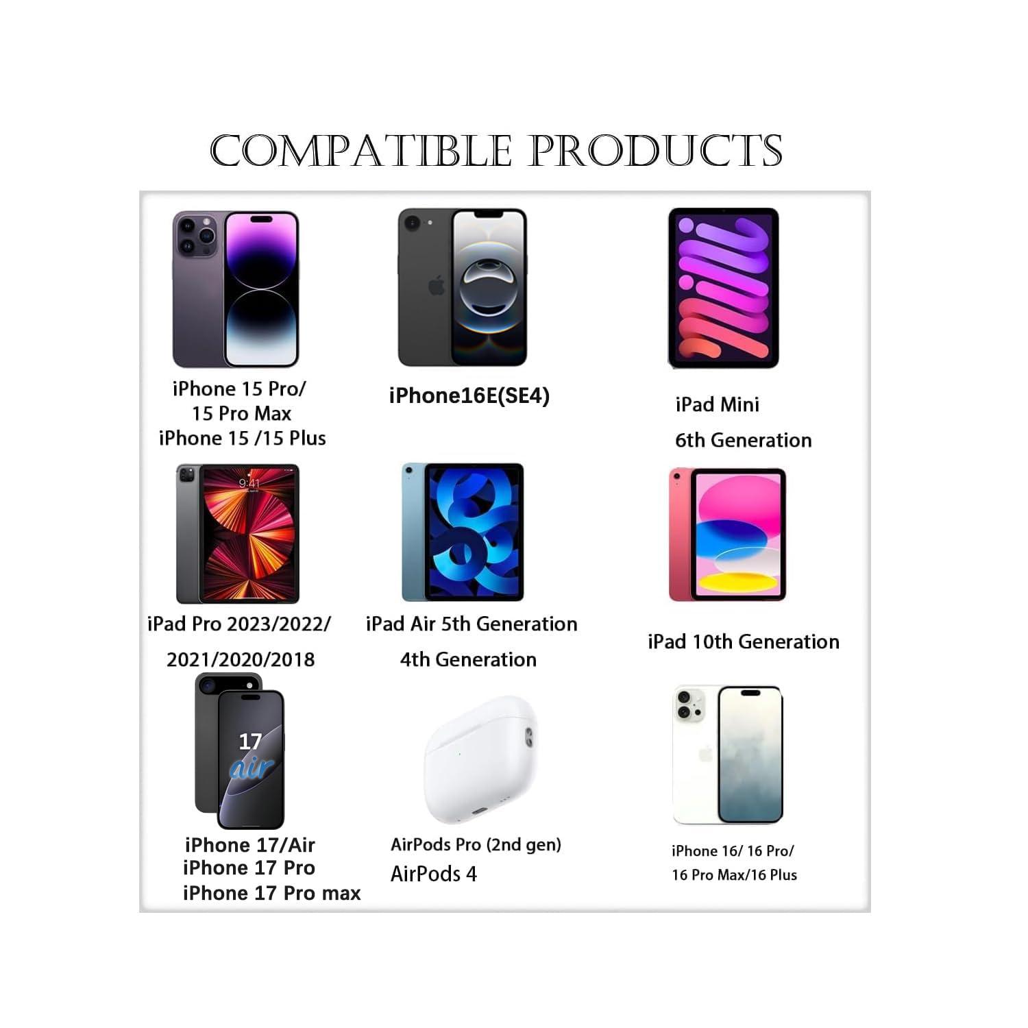 LILIBIN AirPods 4 Charger Cord for AirPods Pro 2(2nd Gen), AirPod Max 2024 Wireless headphones, USB A to USB C Cable for iPhone 17/16/15 17/16/17 Pro Max,15 16 Plus,17Air,16E Car Charger Cable Charging Cord