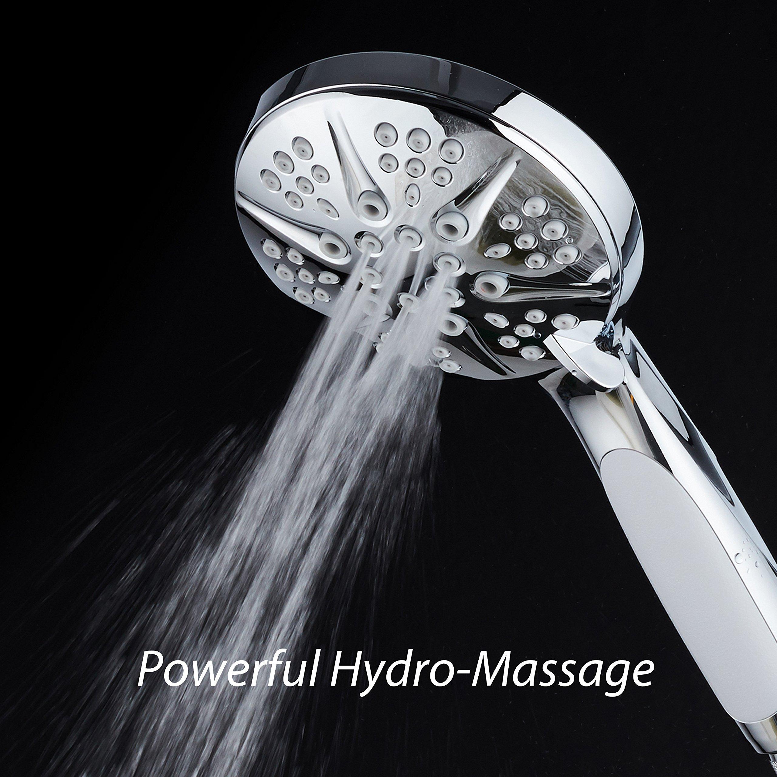 Hotel Spa NOTILUS Giant High-Pressure 6-setting Luxury Rain/Handheld Shower Head - Anti-Slip Grip, Metal Fittings, Anti-Clog Jets, Heavy-Duty Stainless Steel Hose - All-Chrome Finish