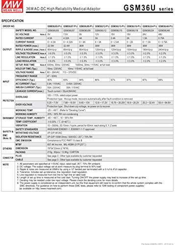 MEAN WELL MEAN WELL GSM36U24-P1J 24V 1.5A 36W AC-DC High Reliability Medical Adaptor