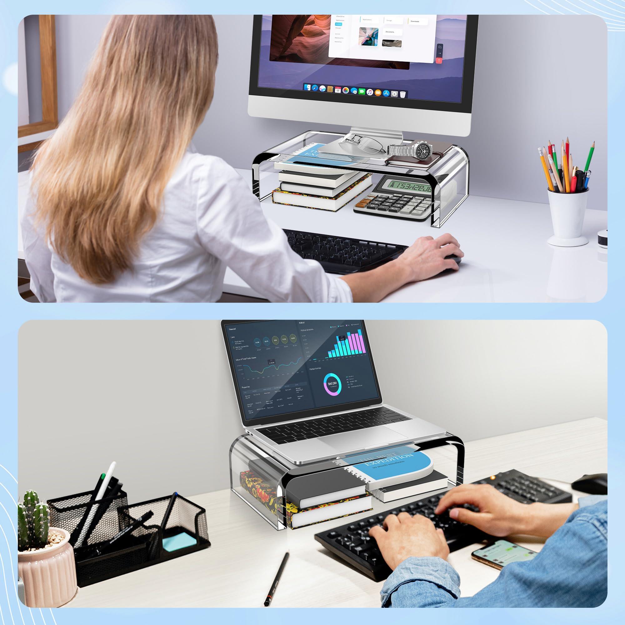 AboveTEK AboveTEK Acrylic Monitor Stand, Premium Large Monitor Riser, Crystal Clear Acrylic Computer Stand Laptop Desk Stand for Home Office Printer TV Screen Keyboard Storage