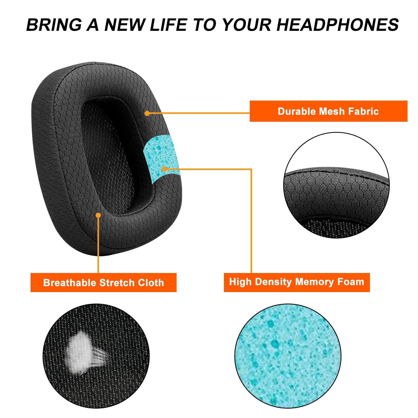 G GVOEARS Replacement Ear Pads for Logitech G533 G633 G935, GVOEARS Ear Cushions Compatible with Logitech G231, G433, G533, G633, G635, G933, G935 Headphones Premium Mesh Fabric Headset Ear Cups (Black)