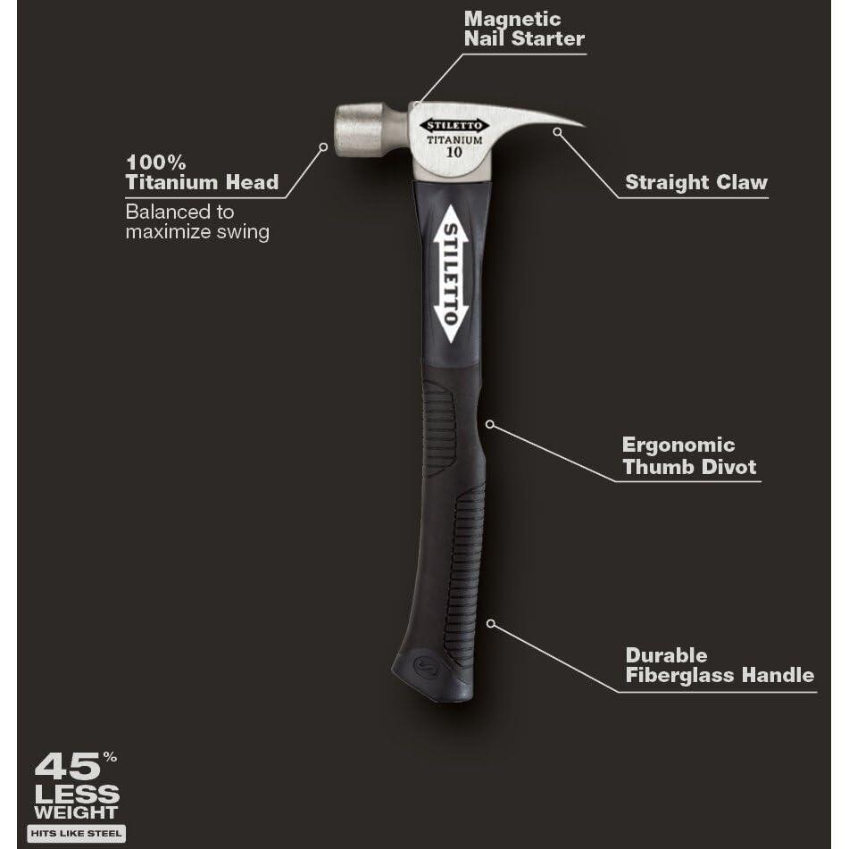 Stiletto Stiletto FH10C-F 10 oz Ti Smooth Face with Curved Poly-Fiberglass Handle, 14 1/2"