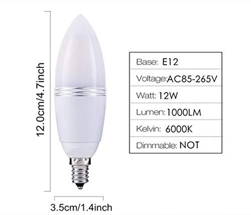 K JINGKELAI E12 LED Bulbs 12W LED Candelabra Bulb 12W Cool White LED Candelabra Light Bulbs 12 Watt(100 Watt Equivalent) LED Candle Bulbs,E12 Small Candle Base,Non-Dimmable,Pack of 4