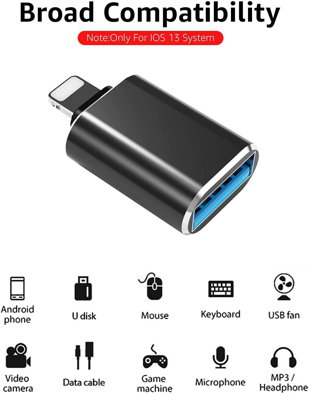 PAINICA Lightning Male to USB3.0 Female Adapter OTG Cable [Apple MFi Certified]PAINICA USB OTG Data Sync Converter for iPhone/iPad/iPod Support Camera Card Reader, Mouse, Keyboard, Hubs, Connect U Disk-Black