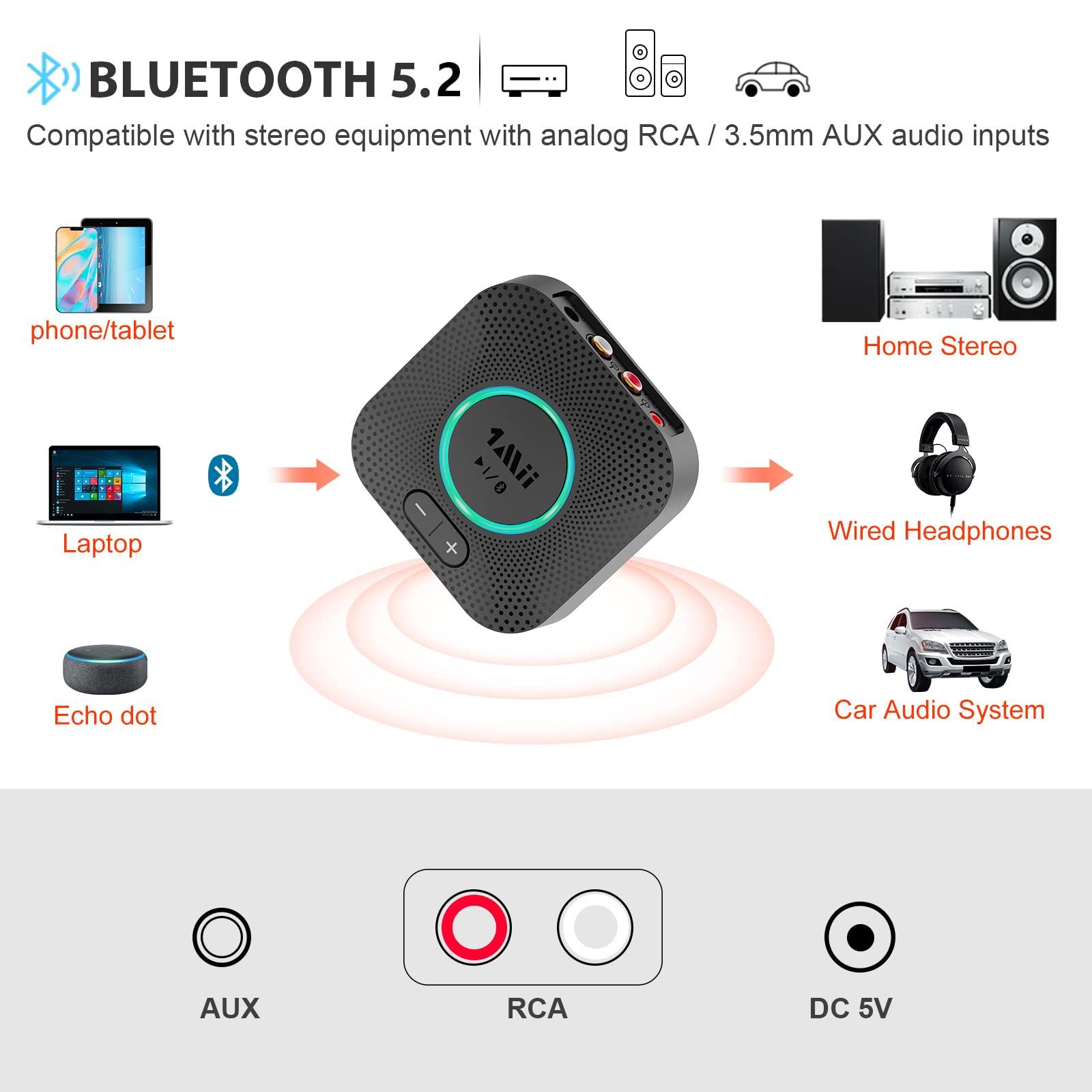 1Mii 1Mii B06S Bluetooth 5.2 Receiver, HiFi Wireless Audio Adapter for Home Stereo System w/aptX HD& Low Latency, Volume Control for Car Speaker, Amplifier, with 3.5 mm/RCA Outputs, Long Range