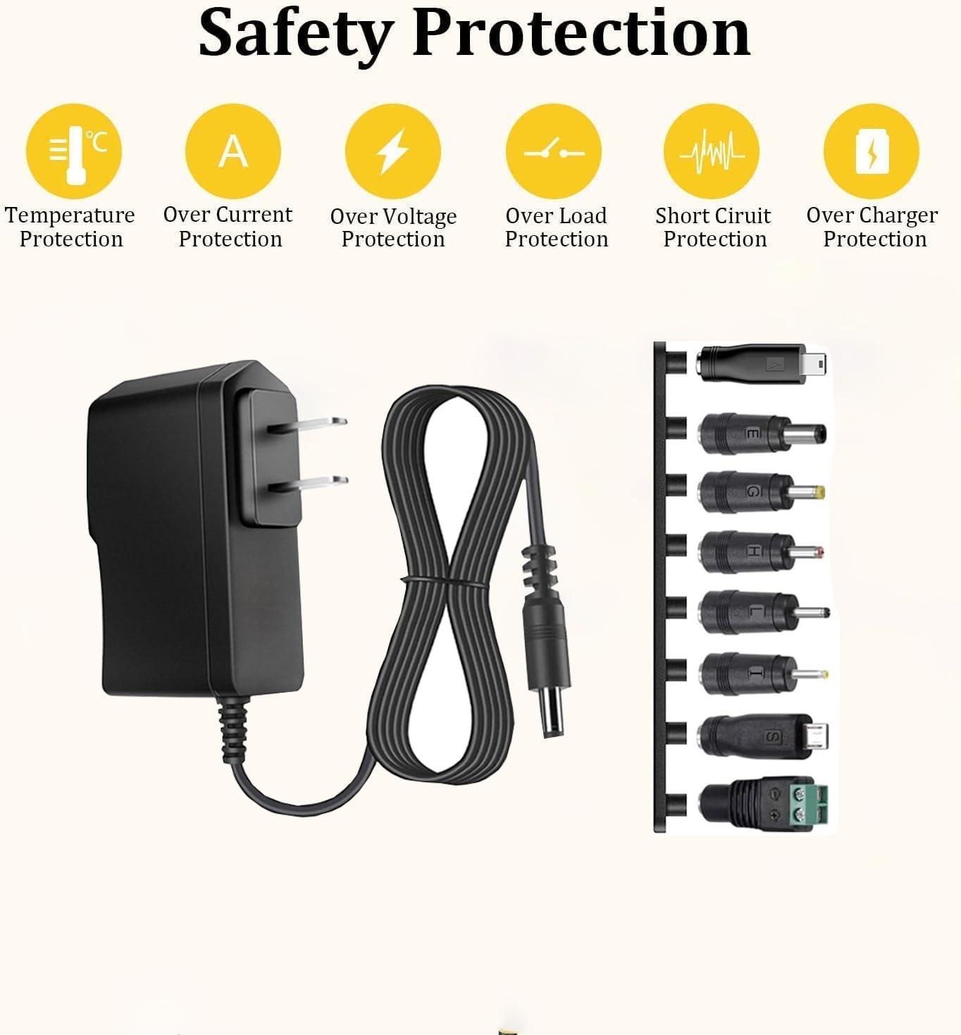 HYGAMOCC 5V 1A AC-DC Adapter, Wall Charger Power Supply Adapter with 5.5 x 2.5mm/2.1mm Plug & 8TIPS,100V-240V Slim Design for Android Tablets Webcam Routers Toys Recorder Speaker & More DC 5V Devices