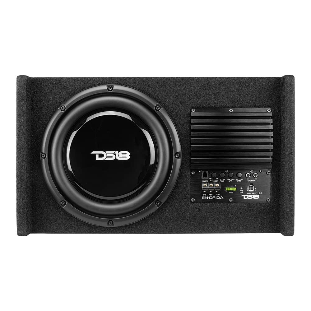 DS18 DS18 EN-DF10A 10" Amplified Thin Shallow Down-Firing Subwoofer Enclosure 500 Watts - Powered Subwoofer Box Compact Sealed Design for Car & Trucks