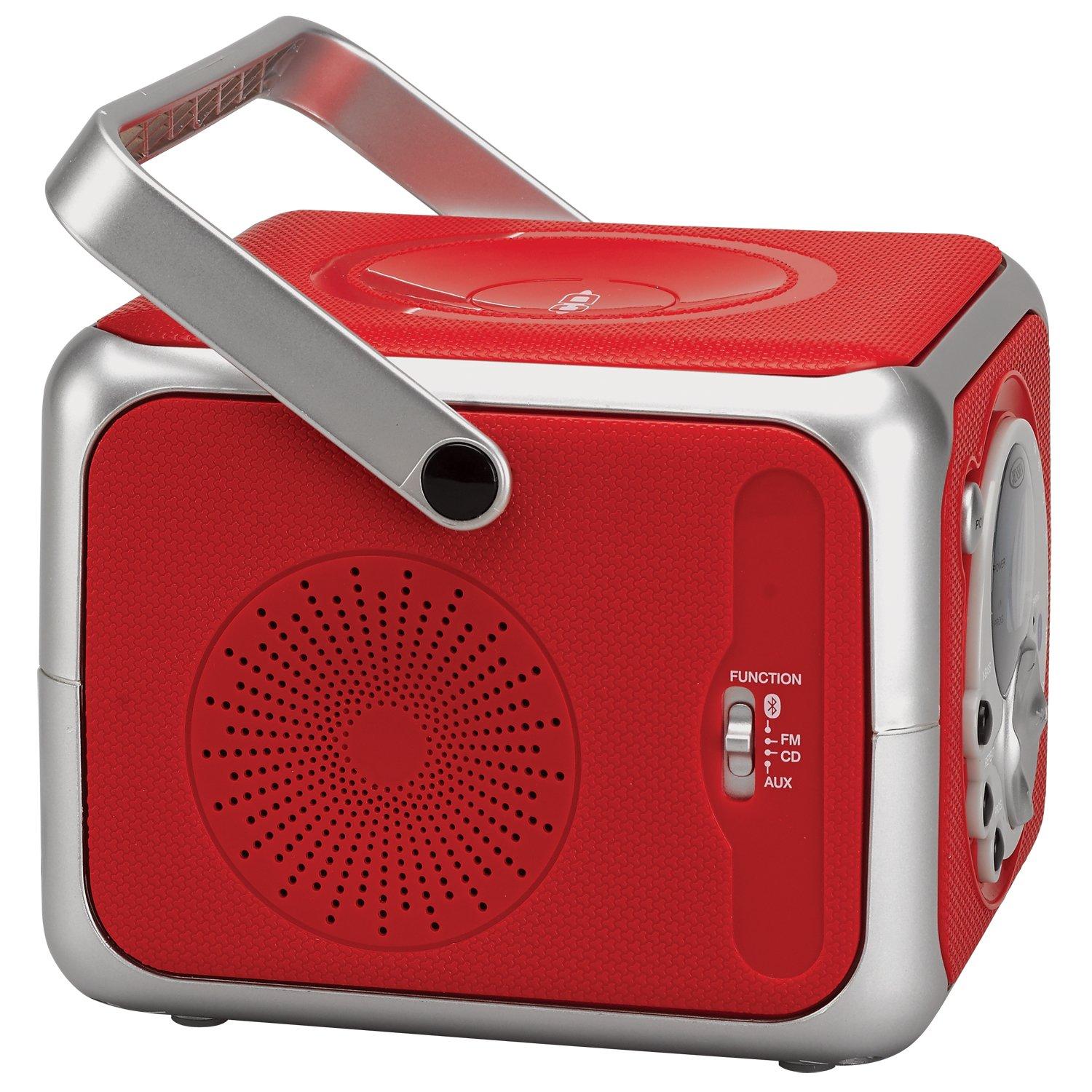 Jensen Jensen CD-555 Red CD Bluetooth Boombox Portable Bluetooth Music System with CD Player +CD-R/RW & FM Radio with Aux-in & Headphone Jack Line-in Limited Edition- (Red)