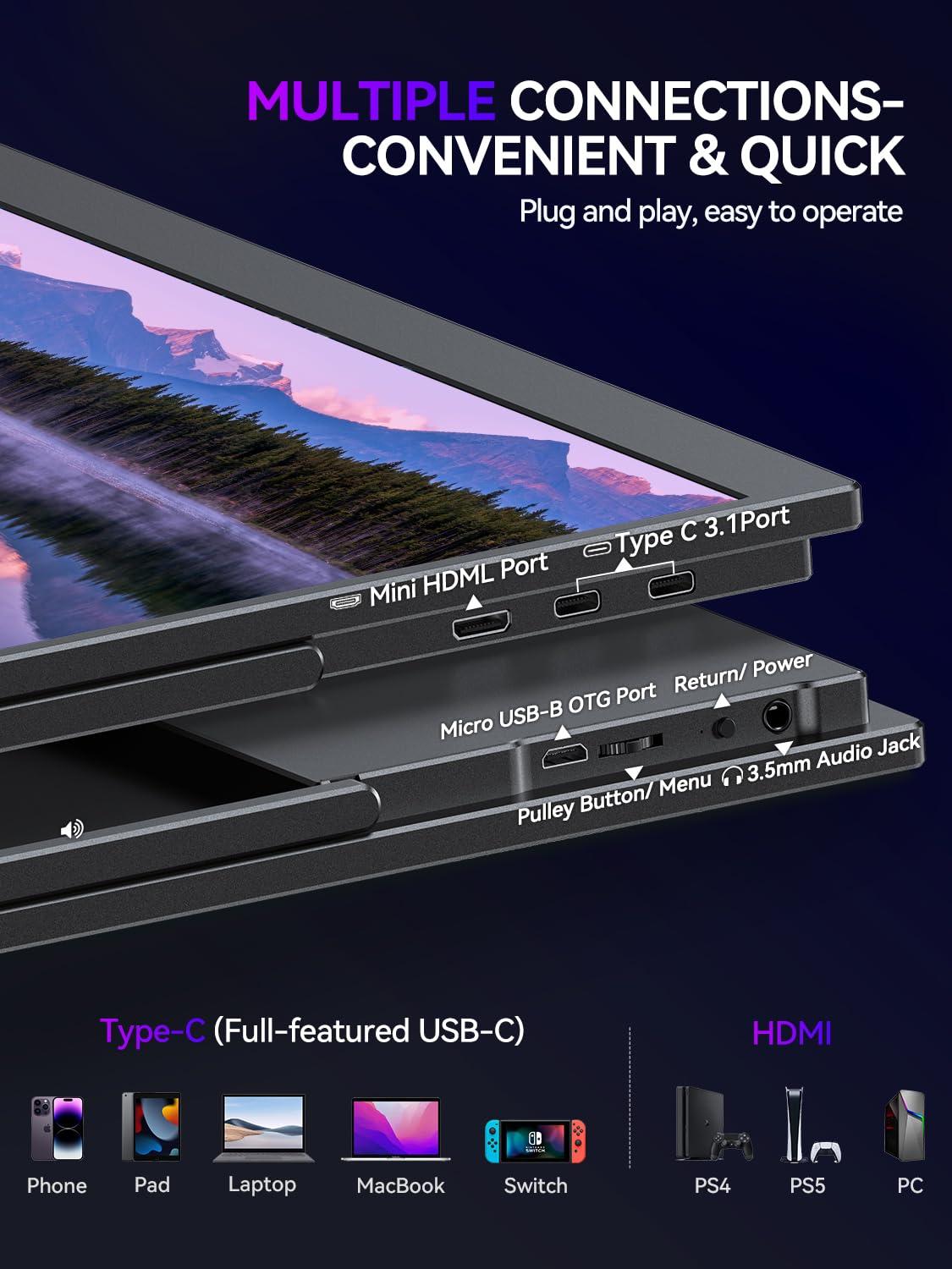 UPERFECT UPERFECT Portable Monitor 18-inch 2K 144HZ 100% DCI-P3 500Nits w/VESA & Stand 180 Adjustable Ultra-Slim & Lightweight Frameless FHD FreeSync IPS HDR Gaming Display, Travel Second Monitor for Laptop