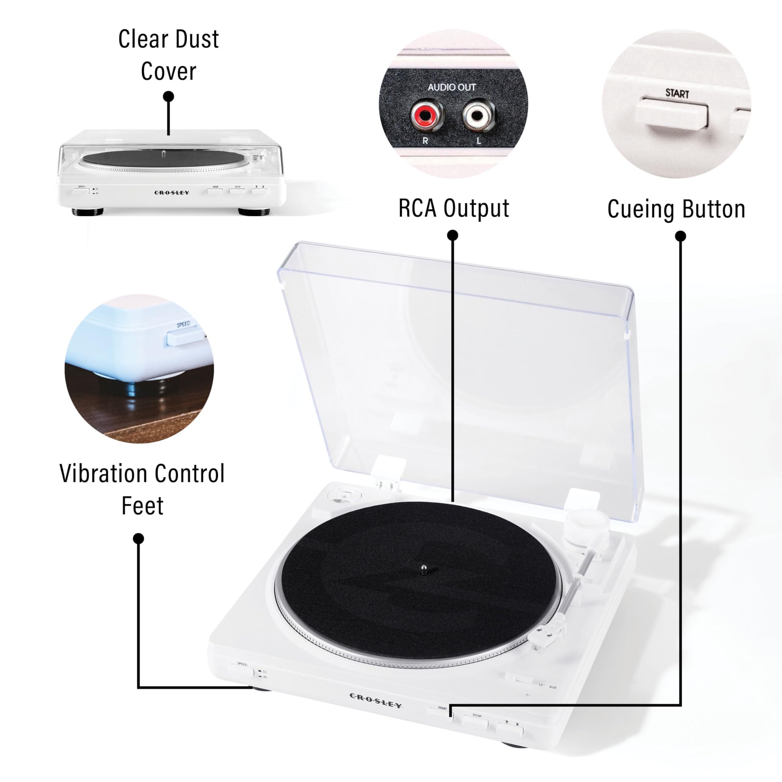 Crosley Crosley T400D-WH Fully Automatic Bluetooth 2-Speed Turntable Record Player with Built-in Preamp, White