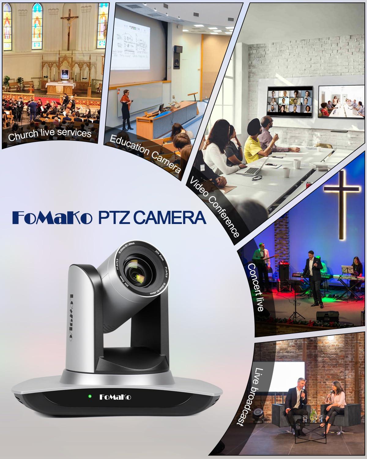 FoMaKo FoMaKo AI Auto Tracking HDMI PTZ Camera 20x Optical Zoom for Church Services Worship Education(2pcs) + KC608 Pro PTZ Controller (FMK12UH Prox2 + KC608 Pro)
