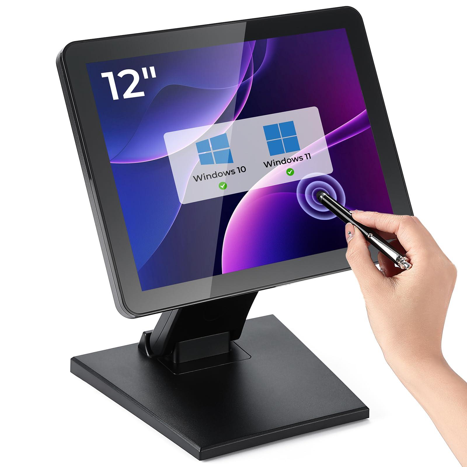 MUNBYN MUNBYN 12-inch POS Touchscreen Monitor, LED POS Monitor, HDMI/VGA Capacitive Screen Display, Foldable Stand POS Touch Screen Monitor for Retail, Restaurant, Bar, Small Business, No Driver Required