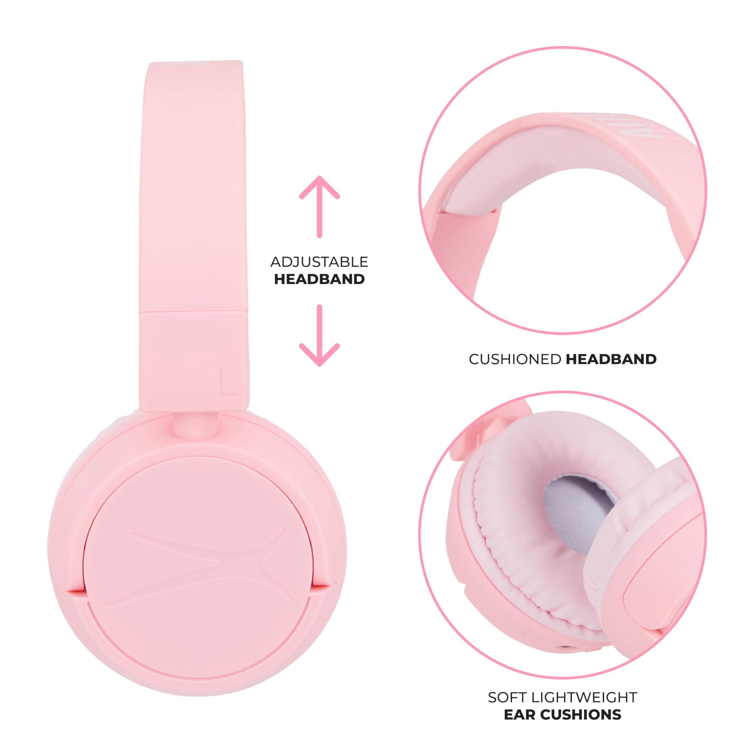 Altec Lansing Altec Lansing Kid Safe 2-in-1 Bluetooth and Wired Headphones, Noise Cancelling, Volume Control, Wireless, Foldable Design (Pink)