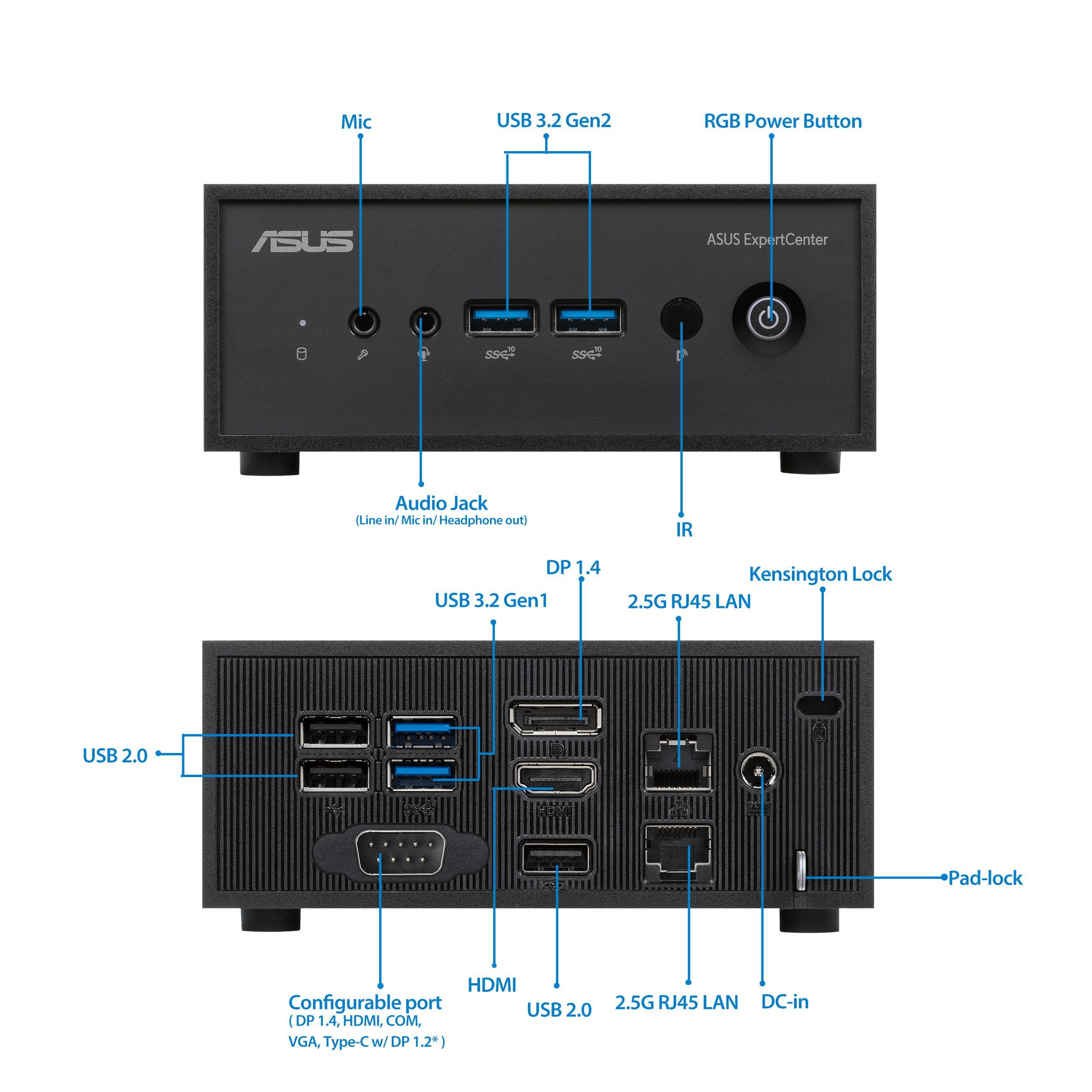 ASUS ASUS ExpertCenter PN42 Fanless Mini PC Barebone with Intel 12th gen Quad Core N100, Dual 4K Support, Dual LAN, 7 x USB, COM Port, WiFi 6E, Bluetooth, VESA Mount