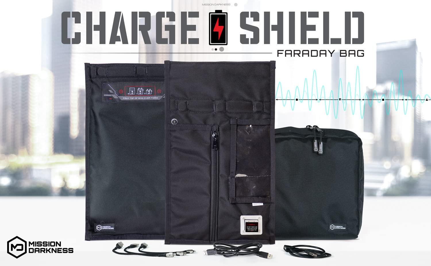 Mission Darkness Mission Darkness Non-Window Charge & Shield Faraday Bag for Phones // Includes USB Filter and Cable Set for Data Extraction and Charging Devices While Shielded from RF Signals Black