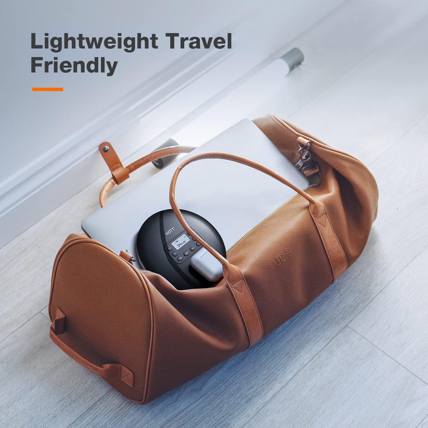 HOTT HOTT CD711T Bluetooth Rechargeable Portable CD Player for Home Travel and Car with Stereo Headphones and, Anti Shock Protection-Black