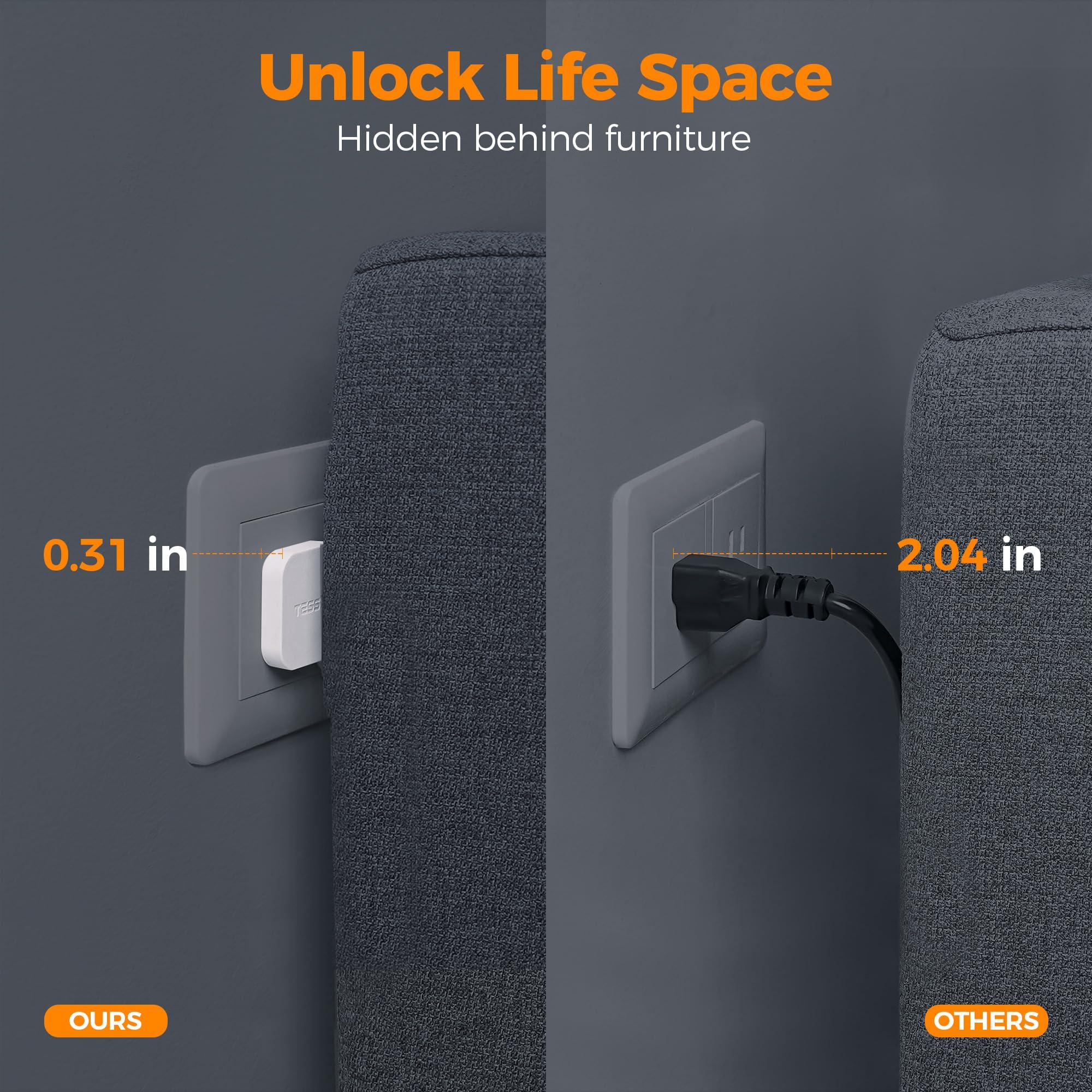 TESSAN Surge Protector Power Strip, TESSAN Flat Plug Extension Cord 10 FT with 4 Wide Spaced AC Outlets, 900J Protection, Wall Mountable Charging Station for Home Office School Dorm Room Essentials