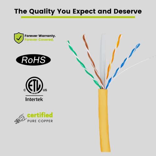 TRUE CABLE trueCABLE Cat6A Riser (CMR), 1000ft, Yellow, 23AWG 4 Pair Solid Bare Copper, 750MHz, PoE++ (4PPoE), ETL Listed, Unshielded Twisted Pair (UTP), Bulk Ethernet Cable