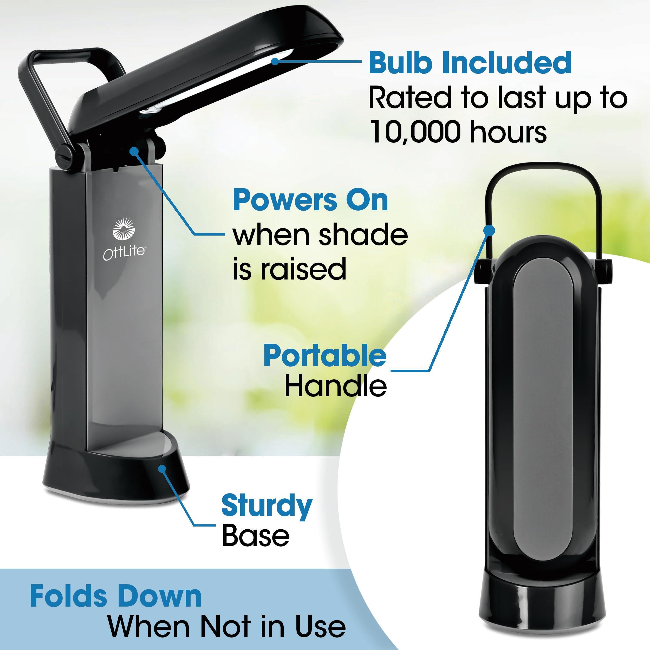 OttLite OttLite Folding Task Lamp, Black Multi-Position Shade, Fold-Up Design, Portable Handle, Low Heat, Low Glare Illumination, Fits Desks & Workstations