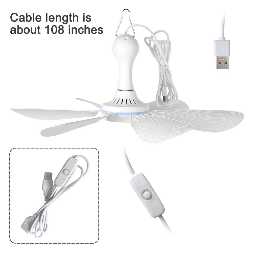 Mengnessly USB Mini Small Ceiling Fan Battery operated,Power Bank powered quiet Camping Optional Emergency Portable Outdoor Hanging Gazebo Canopy Dorm Fans Silent For Grow Tent,Hiking,Outages For RV Home Room