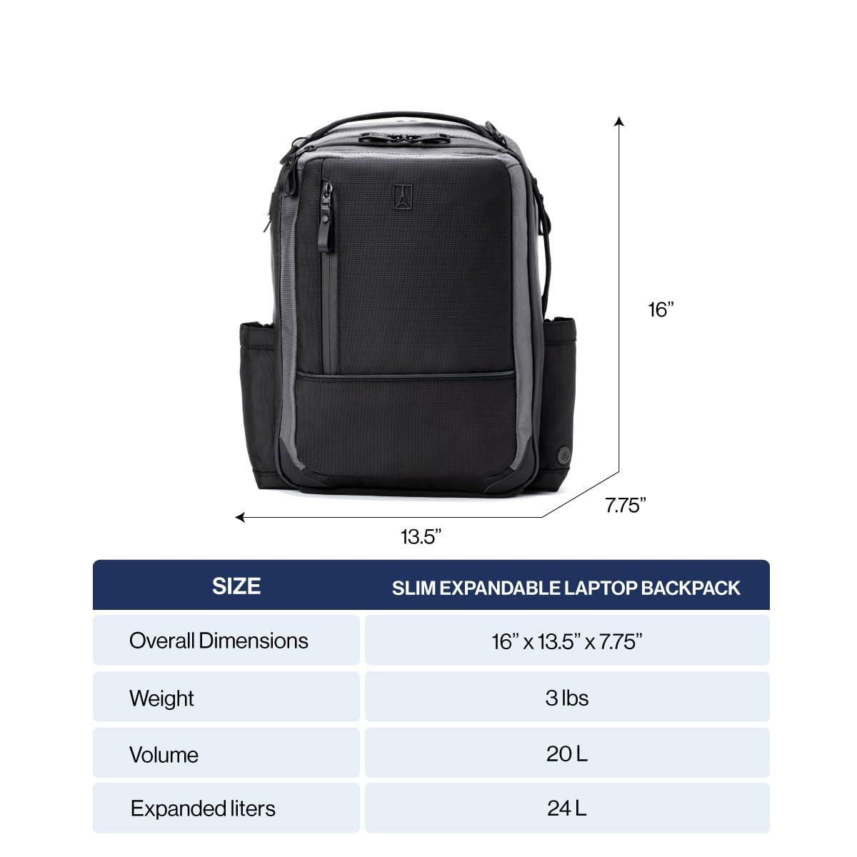 Travelpro Travelpro Altitude Slim Expandable Travel Laptop Backpack 20-24L, 16 Inch Laptop, Water Resistant, Work, Business, Men and Women, Jet Black