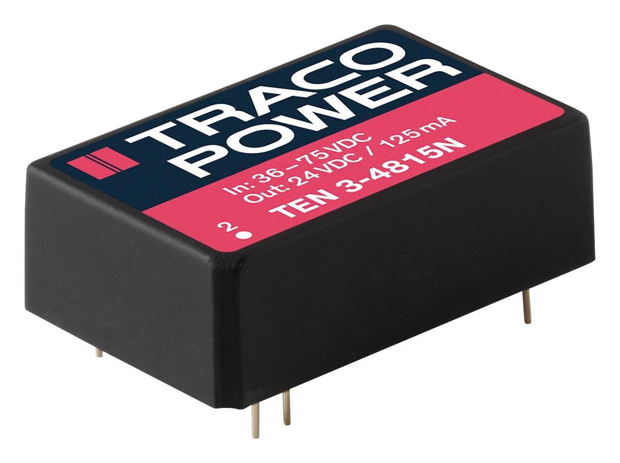 TRACOPOWER TRACOPOWER Ten 3-1221N Isolated Board Mount DC/DC Converter, 2:1 Input, 2 Output, 3 W, 5 V, 250 mA, -5 V, 250 mA