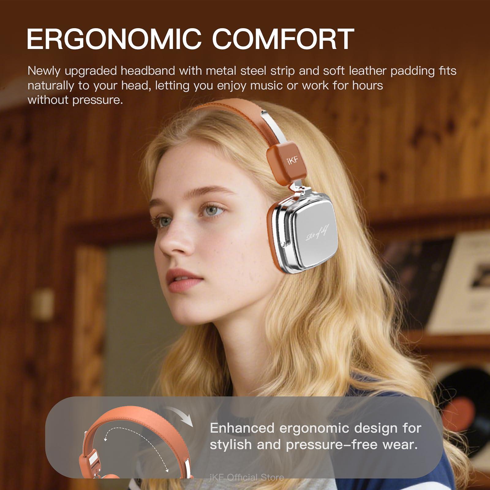 iKF iKF R2 Retro Classic Wireless Headphones,On Ear Headset,Ergonomic Design,40mm Drivers, ENC Clear Call, Bluetooth & Wired Dual Mode, 60H Playback,Throwback 80s 90s,OOTD(Brown)