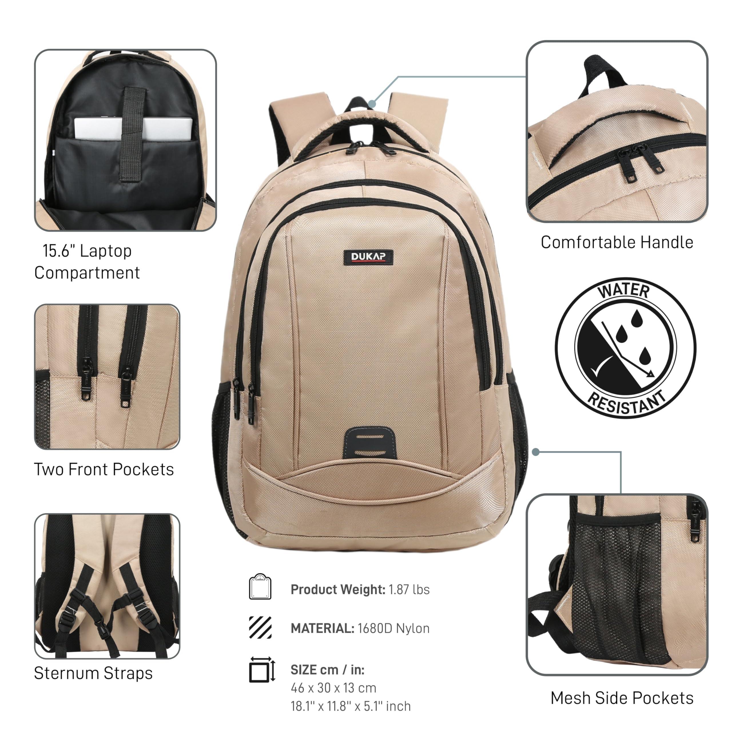 DUKAP DUKAP NORIC Executive Travel Backpack with 15.6-inch Laptop Pouch | Comfortable Carrying with Reinforced Straps, Water Resistant and Heavy-Duty Bag | Sand