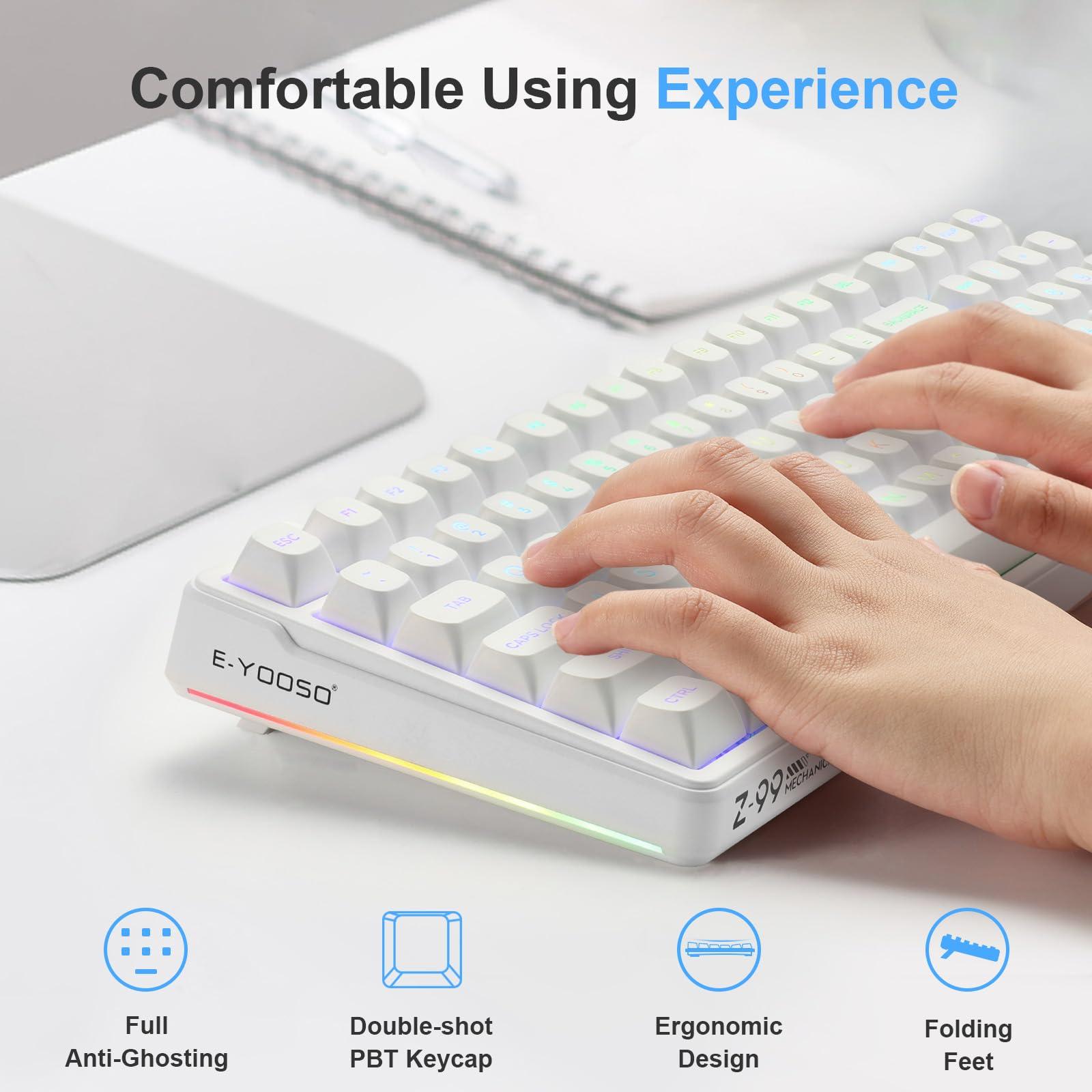 HUO JI HUO JI E-Yooso Creamy Mechanical Keyboard Wired, Hot Swappable, Pre-lubed Linear Switches, Gasket Structure with Sound Dampening Foam, RGB Backlit, 99 Keys Custom Gaming Keyboard for PC/Mac,White