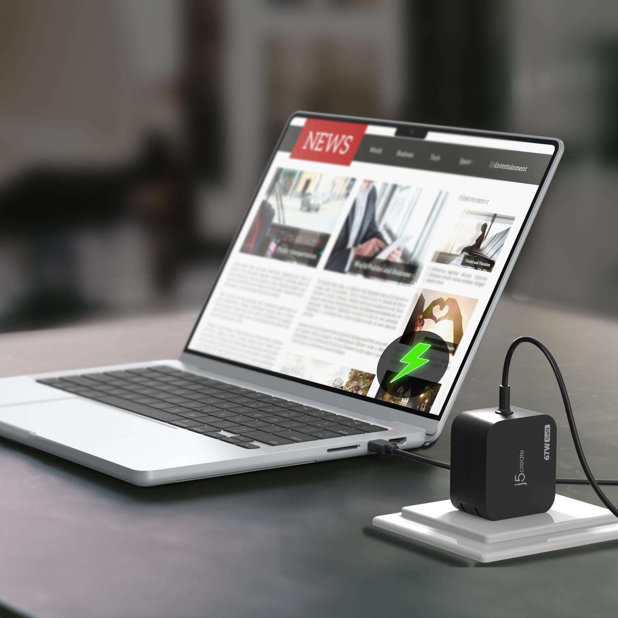 j5create j5create 65W GaN PD USB-C Foldable Mini Charger with HP DC Converter, Suitable for MacBook Pro/Air M2/M1, Dell XPS, HP, iPad Pro, Steam Deck, Laptops, Galaxy S22/S21/S20 (JUP1565)