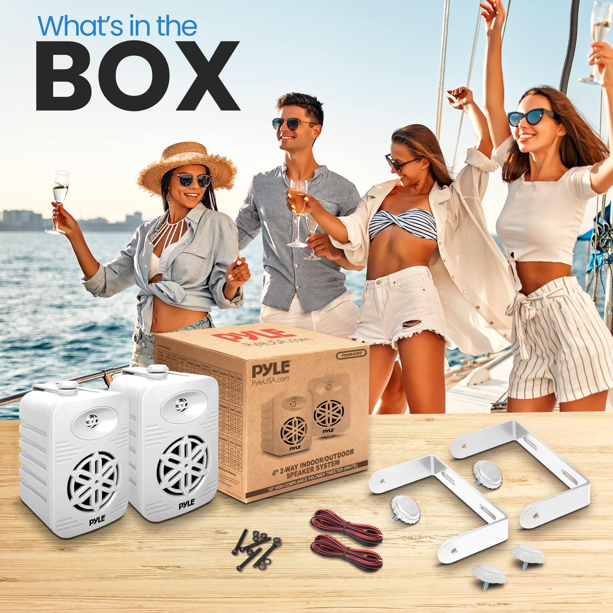 Pyle PyleUsa Indoor Outdoor Speakers Pair - 300 Watt Dual Waterproof 4 2-Way Full Range Speaker System w/ 1/2 High Compliance Polymer Tweeter - in-Home, Boat, Deck, Patio, Poolside (White) - PDWR45WT