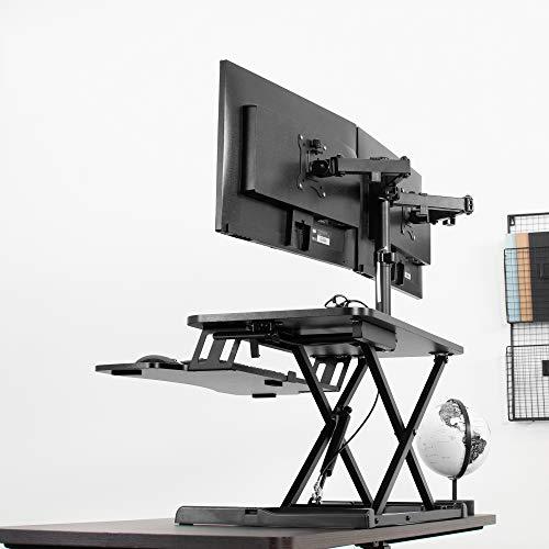 VIVO VIVO Height Adjustable 32 inch Standing Desk Converter with Dual 13 to 30 inch Monitor Stand, Sit Stand Monitor Mount and Desk Riser, Black, DESK-V000K-M2